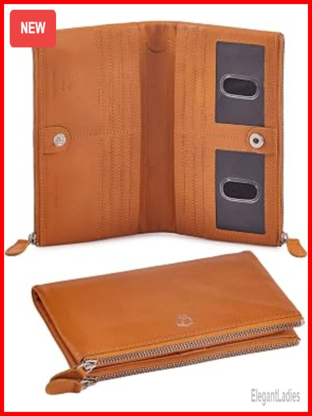 Real Leather Bifold RFID Blocking Clutch Wallet with 12 Card Slots